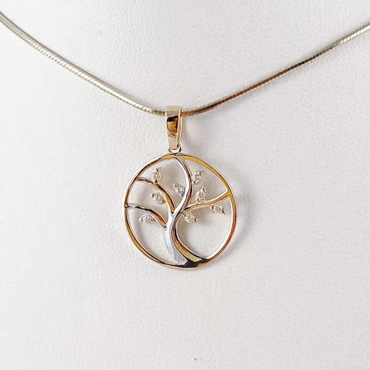 Žluté zlato přívěsek STROM ŽIVOTA se zirkony